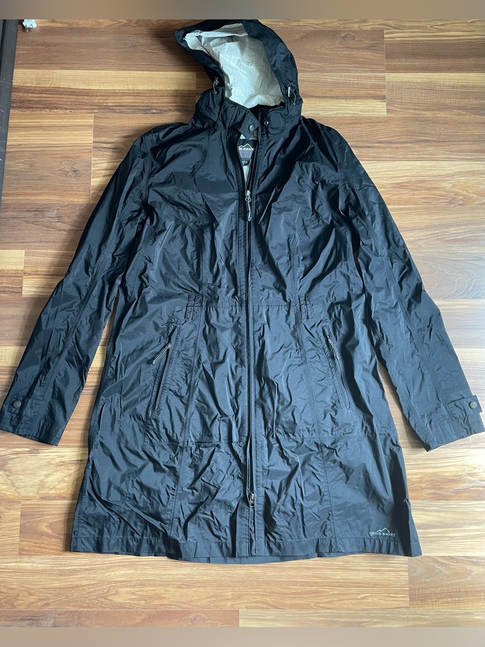 Eddie Bauer Black Hooded Jacket XL Tall Lightweight Rain Coat